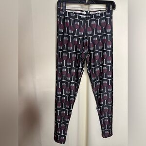 New Look Black Leggings with Burgundy and White Wine Glass Print